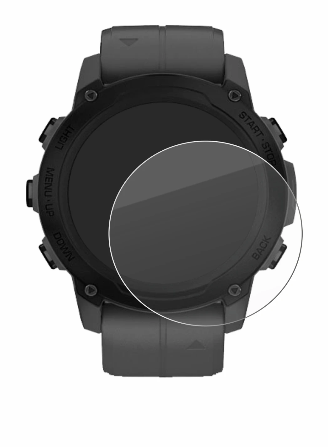 Immagine del dispositivo Garmin Descent G1 con un'ampia varietà di protezioni per lo schermo.