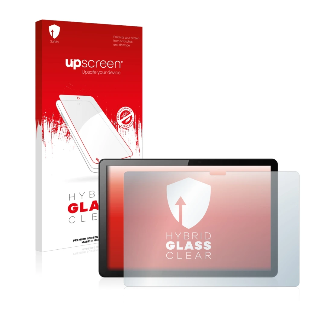 Parte frontale di una confezione del prodotto con il logo del marchio upscreen. Accanto è raffigurato il dispositivo Lenovo Ta