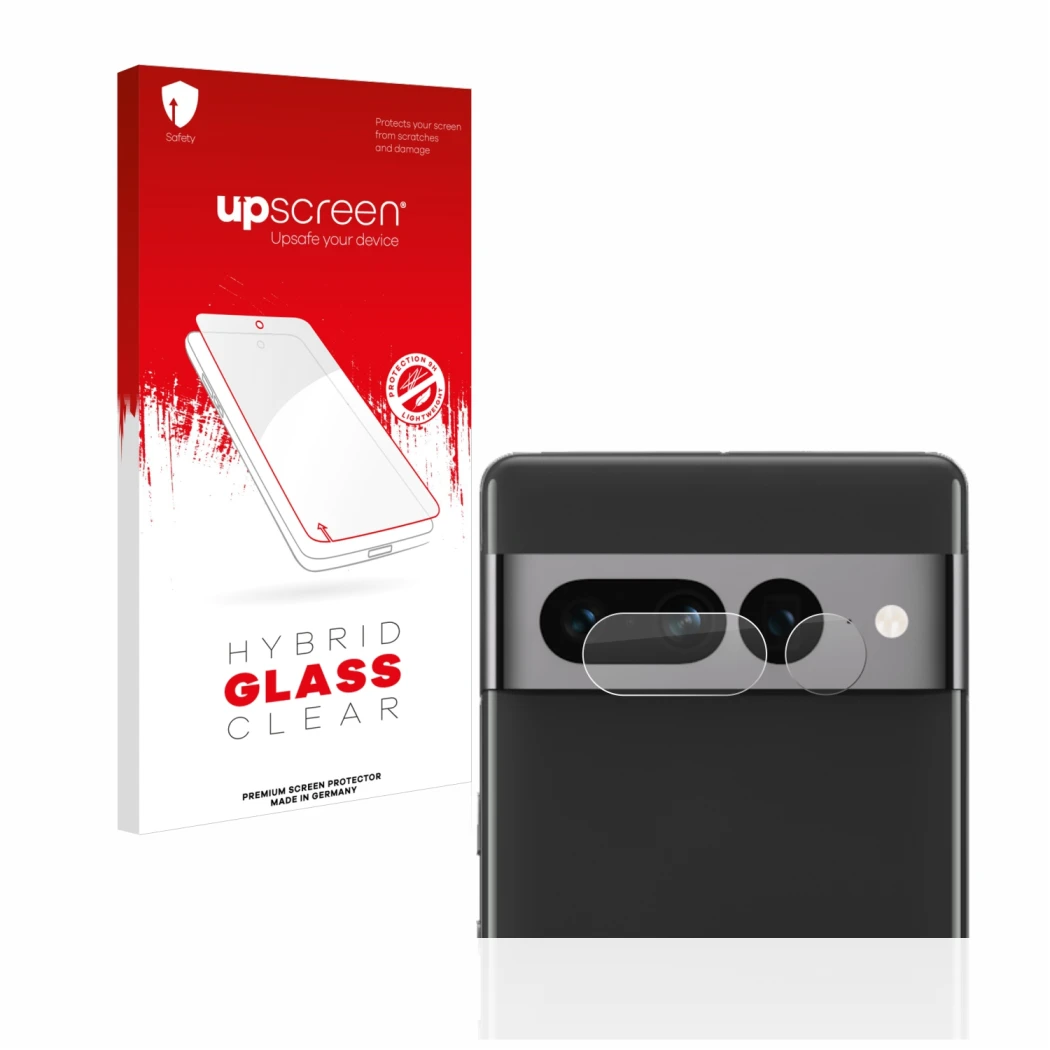 Parte frontale di una confezione del prodotto con il logo del marchio upscreen. Accanto è raffigurato il dispositivo Google Pi