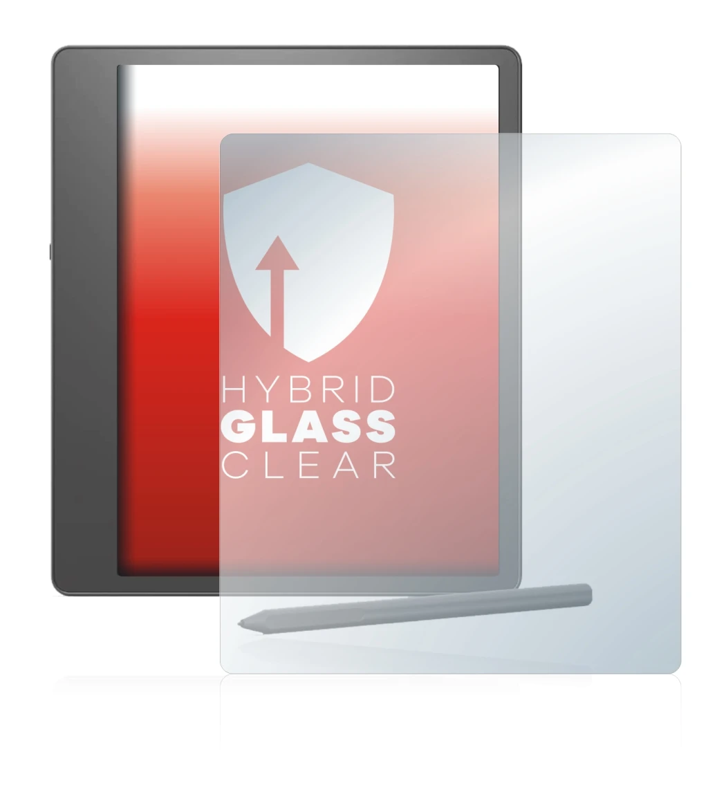 Immagine del dispositivo Amazon Kindle Scribe con un'ampia varietà di protezioni per lo schermo.