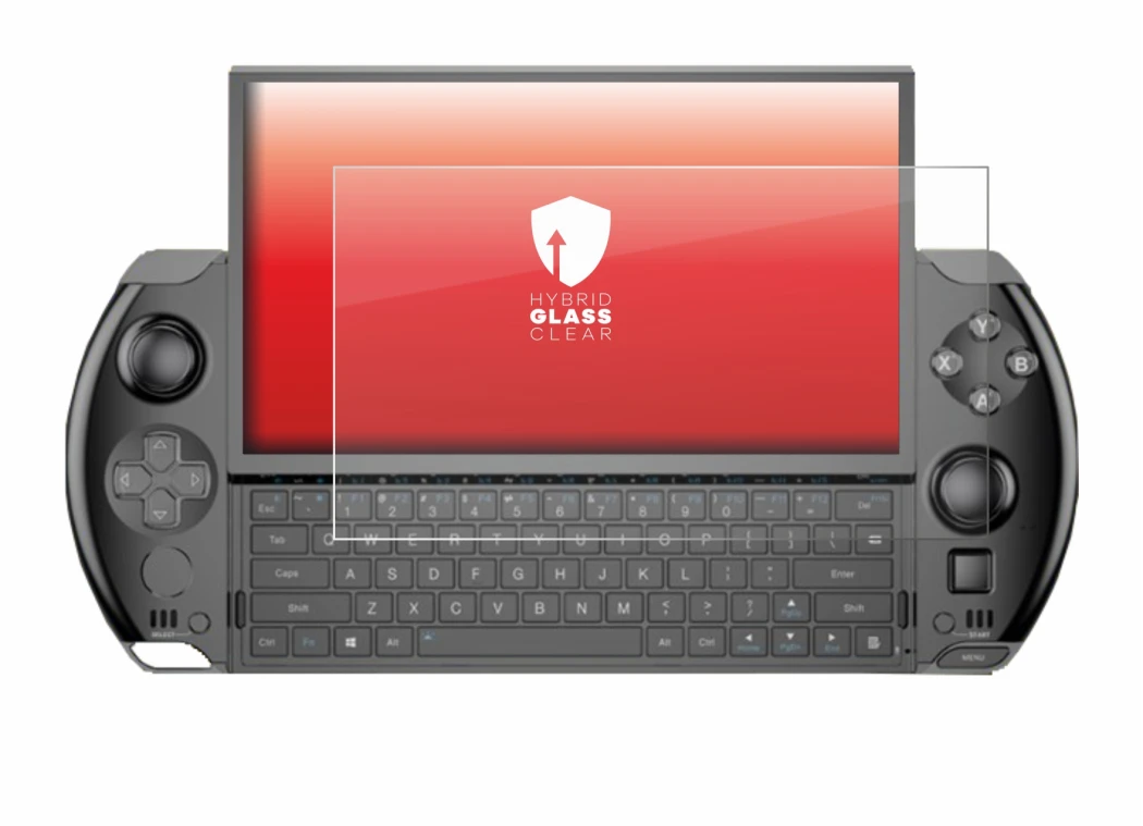 Immagine del dispositivo GPD Win 4 con un'ampia varietà di protezioni per lo schermo.