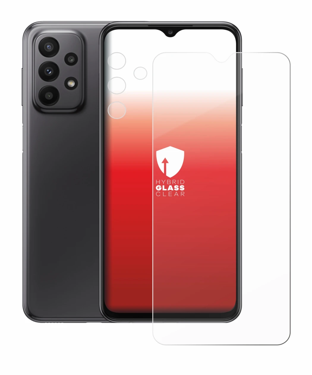 Immagine del dispositivo Samsung Galaxy A23 5G (Fronte+Fotocamera) con un'ampia varietà di protezioni per lo schermo.