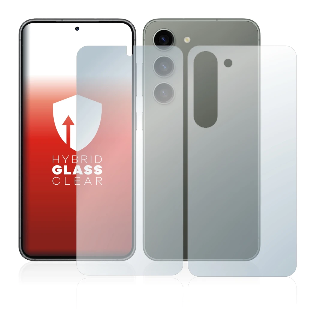 Immagine del dispositivo Samsung Galaxy S23 (Fronte+Retro) con un'ampia varietà di protezioni per lo schermo.