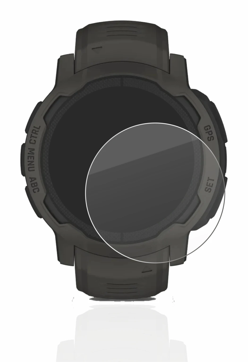 Immagine del dispositivo Garmin Instinct 2 Solar con un'ampia varietà di protezioni per lo schermo.