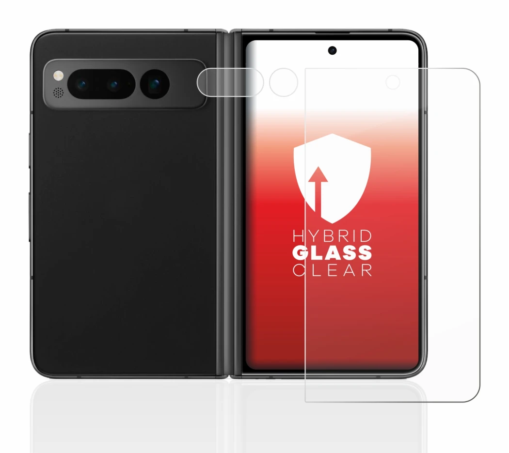 Immagine del dispositivo Google Pixel Fold (Fronte+Fotocamera) con un'ampia varietà di protezioni per lo schermo.