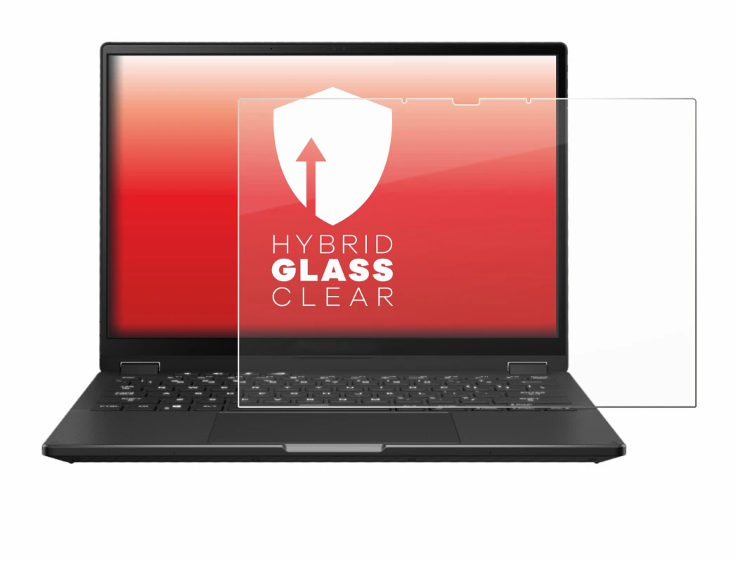 Immagine del dispositivo ASUS ROG Flow X13 2023 con un'ampia varietà di protezioni per lo schermo.