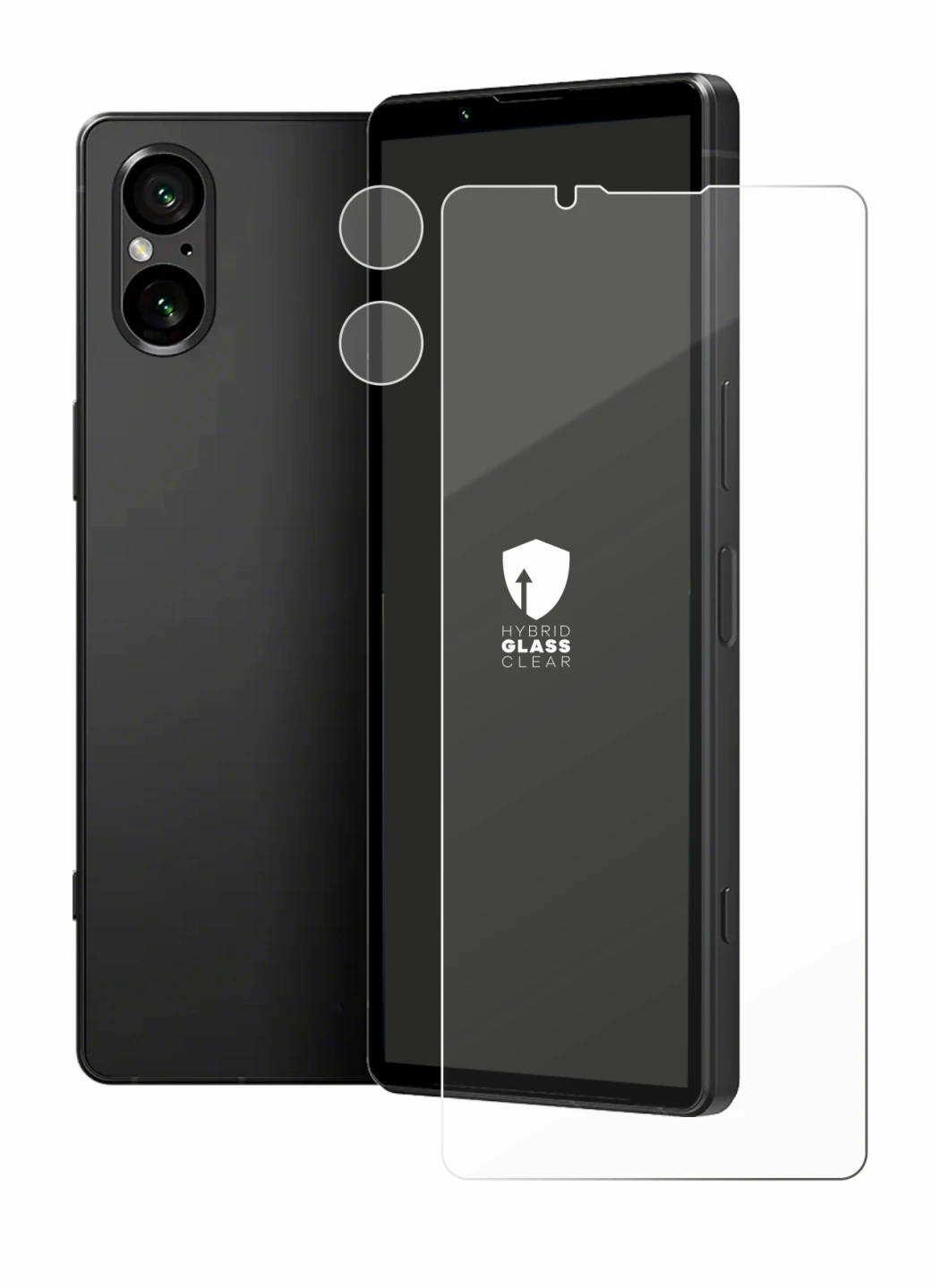 Immagine del dispositivo Sony Xperia 5 V (Fronte+Fotocamera) con un'ampia varietà di protezioni per lo schermo.