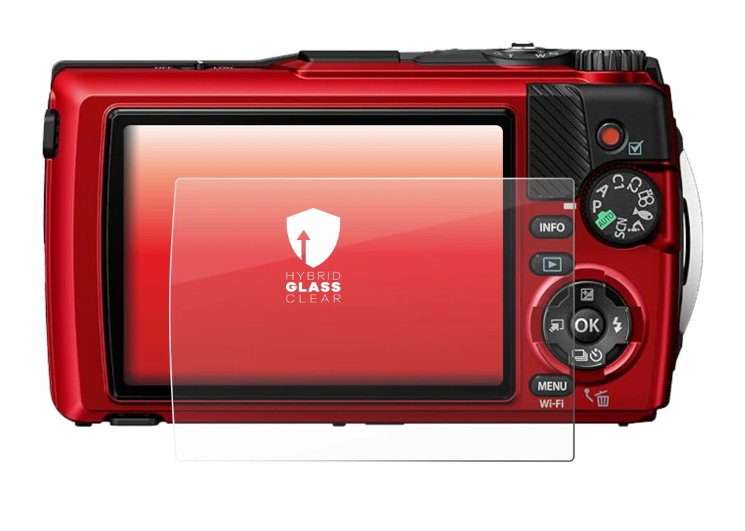 Immagine del dispositivo Olympus OM System Tough TG-7 con un'ampia varietà di protezioni per lo schermo.