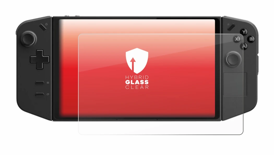 Immagine del dispositivo Lenovo Legion Go con un'ampia varietà di protezioni per lo schermo.