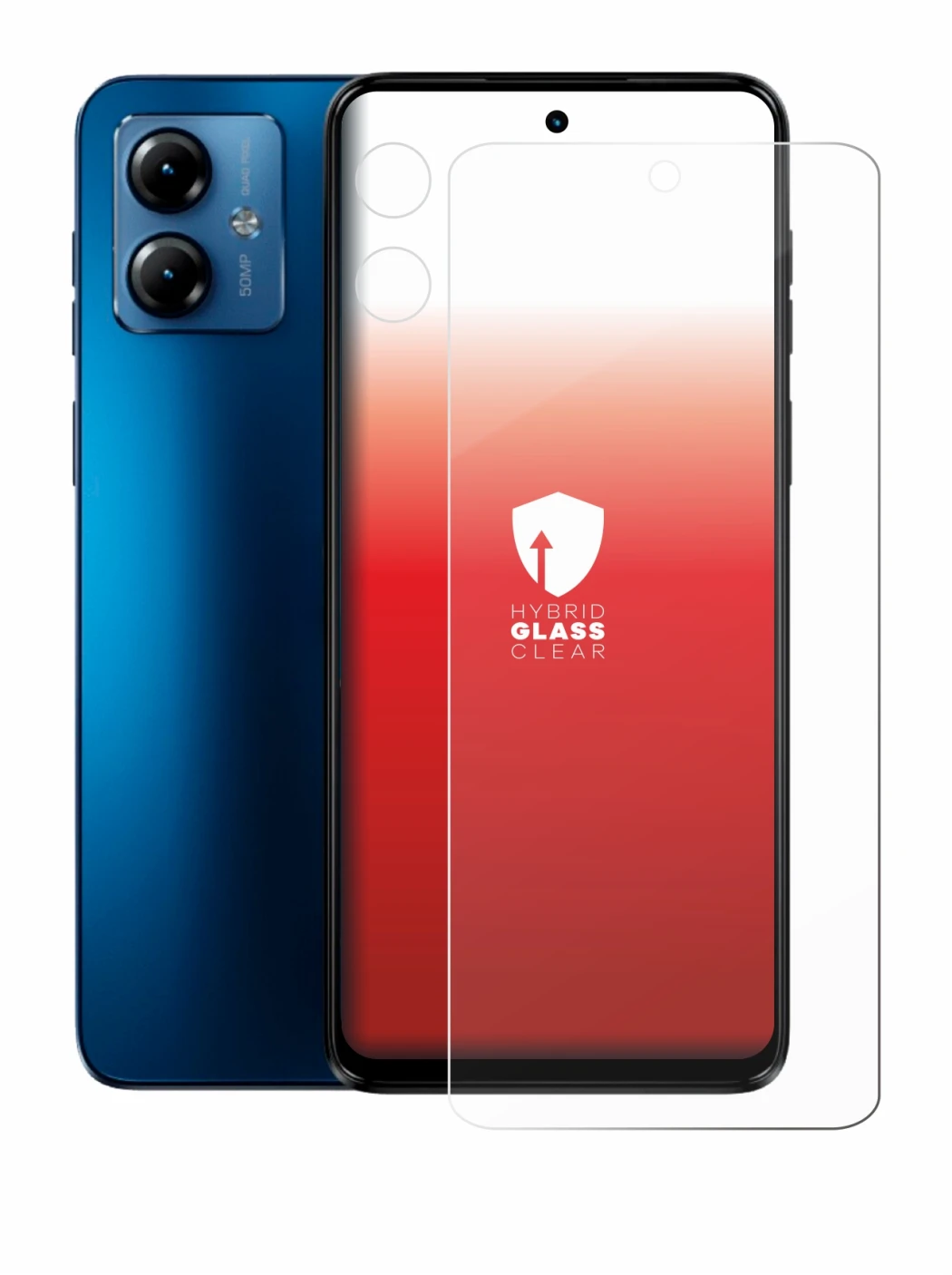 Immagine del dispositivo Motorola Moto G14 (Fronte+Fotocamera) con un'ampia varietà di protezioni per lo schermo.