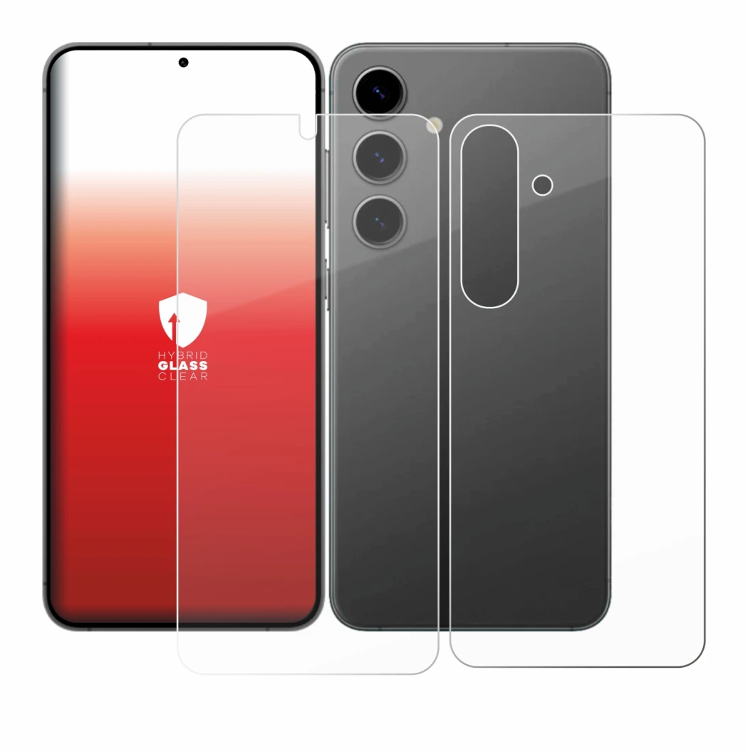 Immagine del dispositivo Samsung Galaxy S24 (Fronte+Retro) con un'ampia varietà di protezioni per lo schermo.