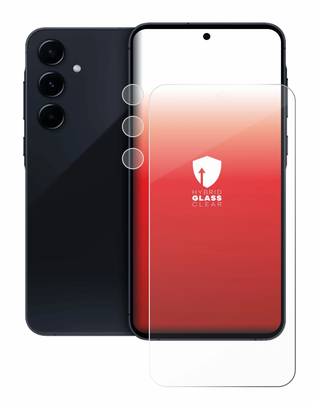 Immagine del dispositivo Samsung Galaxy A55 5G (Fronte+Fotocamera) con un'ampia varietà di protezioni per lo schermo.