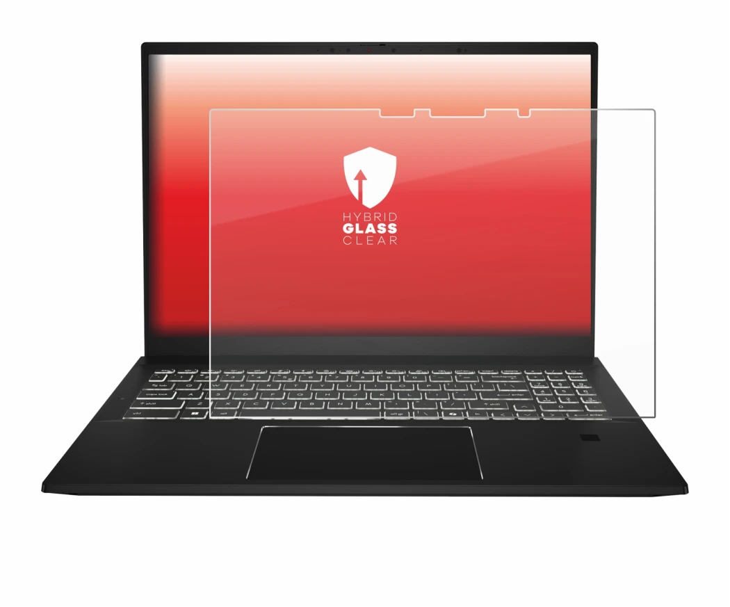 Immagine del dispositivo MSI Summit E16 AI Studio con un'ampia varietà di protezioni per lo schermo.