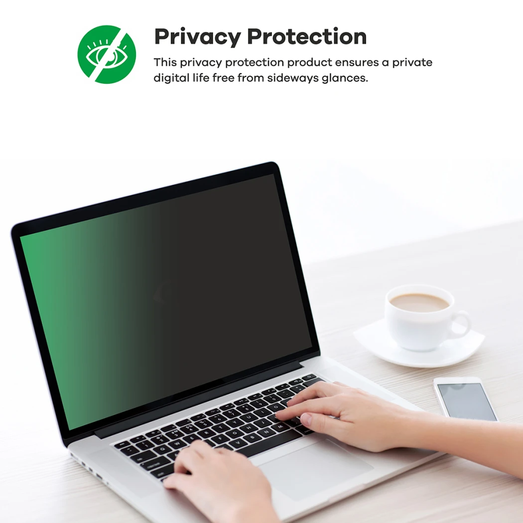 Dispositivo con filtro privacy applicato, che diventa nero se lo schermo viene osservato di lato.