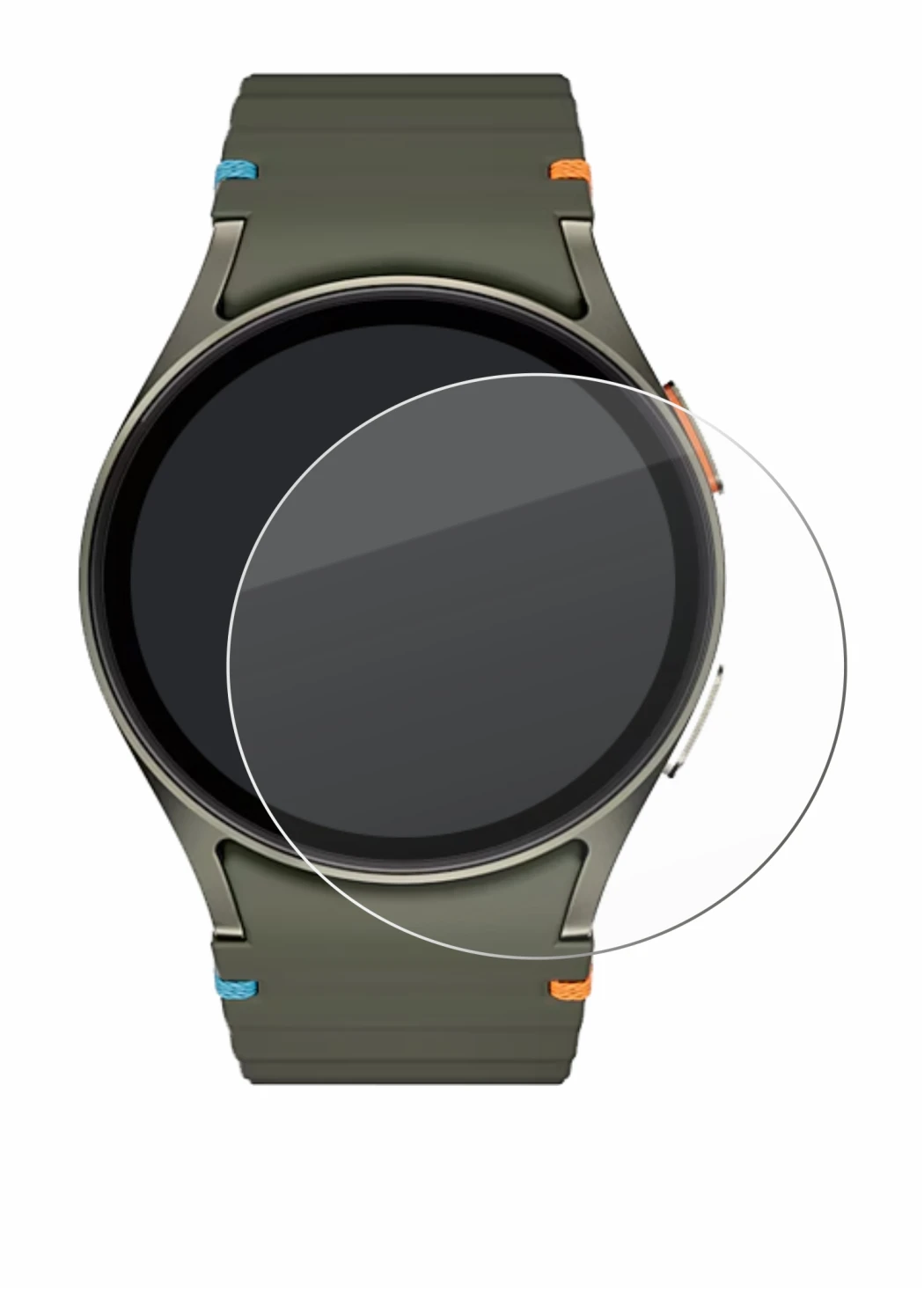 Immagine del dispositivo Samsung Galaxy Watch 7 (40 mm) con un'ampia varietà di protezioni per lo schermo.