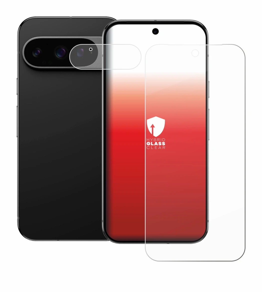 Immagine del dispositivo Google Pixel 9 Pro XL (Fronte+Fotocamera) con un'ampia varietà di protezioni per lo schermo.