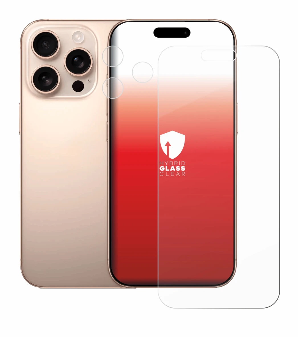 Immagine del dispositivo Apple iPhone 16 Pro Max (Fronte+Fotocamera) con un'ampia varietà di protezioni per lo schermo.