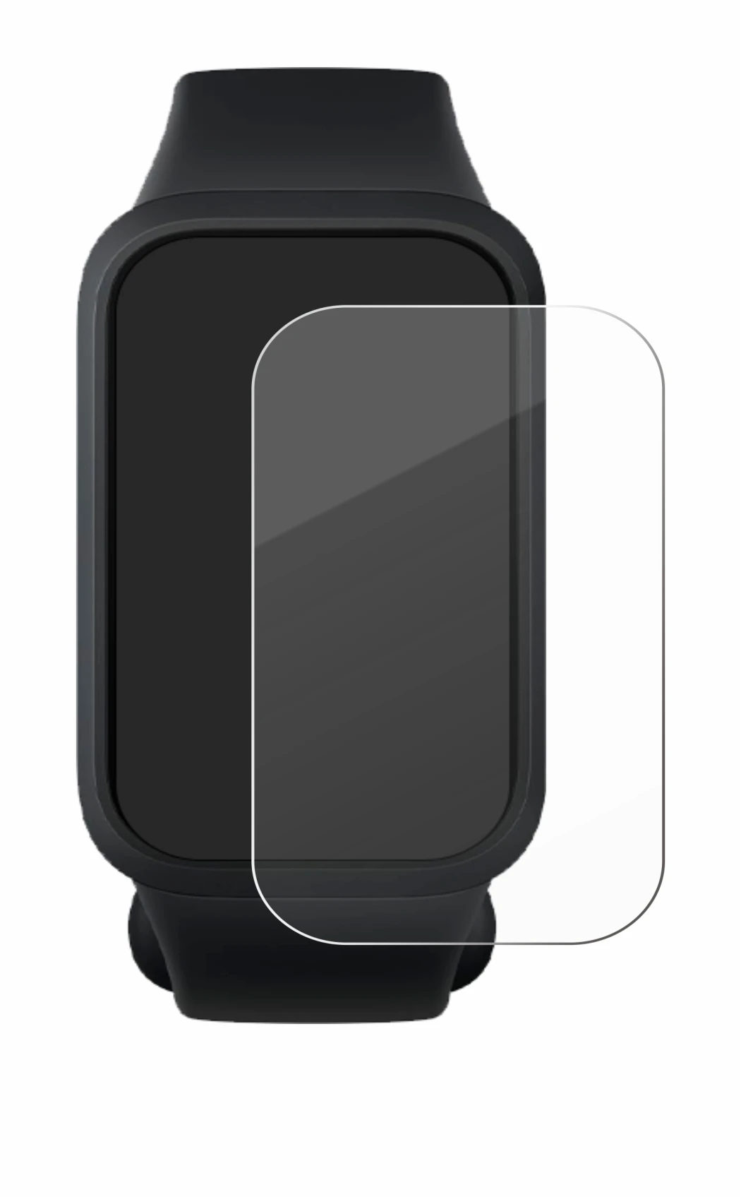 Immagine del dispositivo Xiaomi Smart Band 9 Active con un'ampia varietà di protezioni per lo schermo.