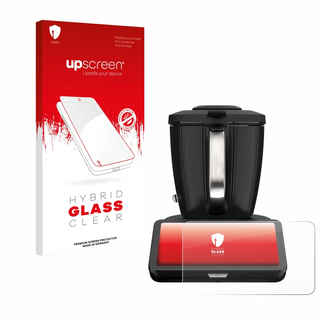 Parte frontale di una confezione del prodotto con il logo del marchio upscreen. Accanto è raffigurato il dispositivo Vorwerk T