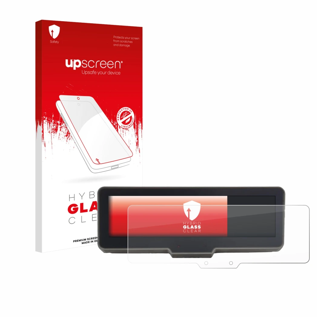 Parte frontale di una confezione del prodotto con il logo del marchio upscreen. Accanto è raffigurato il dispositivo KTM 990 D