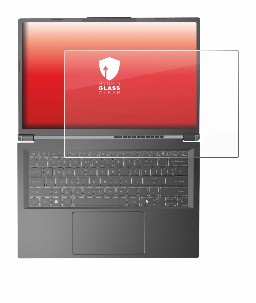 Immagine del dispositivo Acer Aspire 14 AI con un'ampia varietà di protezioni per lo schermo.
