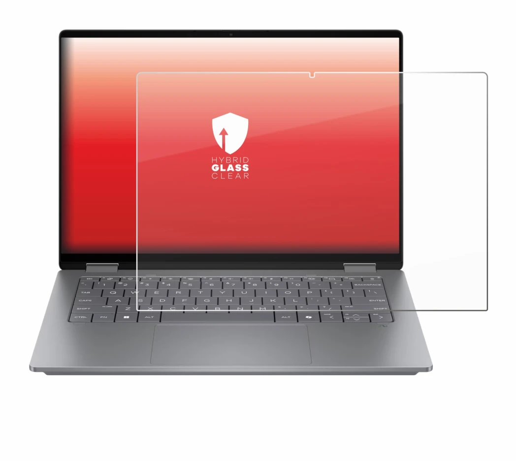 Immagine del dispositivo HP OmniBook X Flip 14 con un'ampia varietà di protezioni per lo schermo.