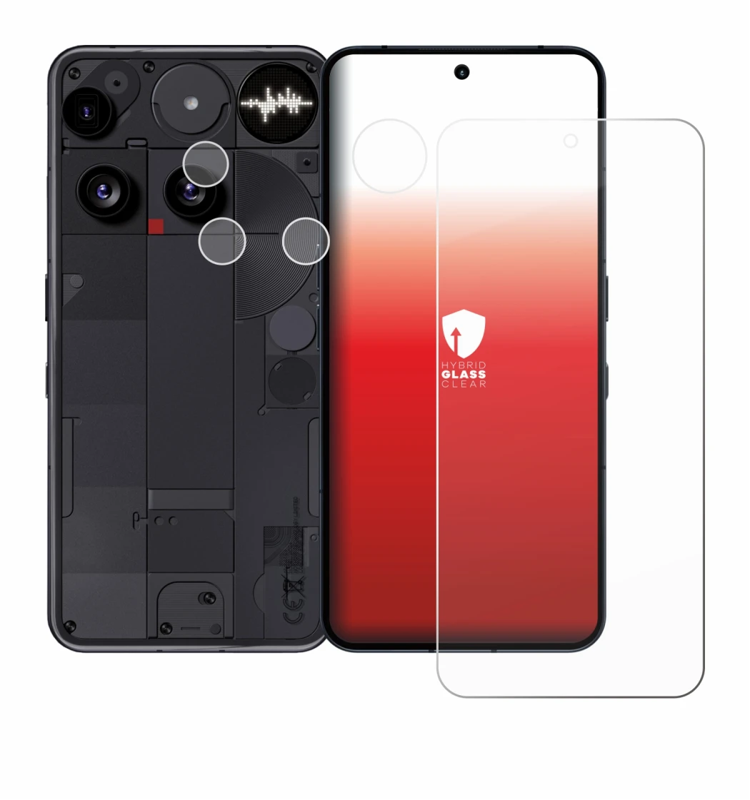Immagine del dispositivo Nothing Phone (3) (Fronte+Fotocamera) con un'ampia varietà di protezioni per lo schermo.