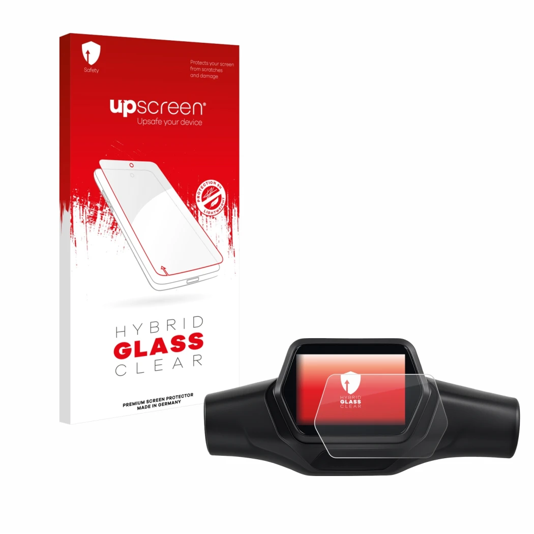 Parte frontale di una confezione del prodotto con il logo del marchio upscreen. Accanto è raffigurato il dispositivo Segway Ni