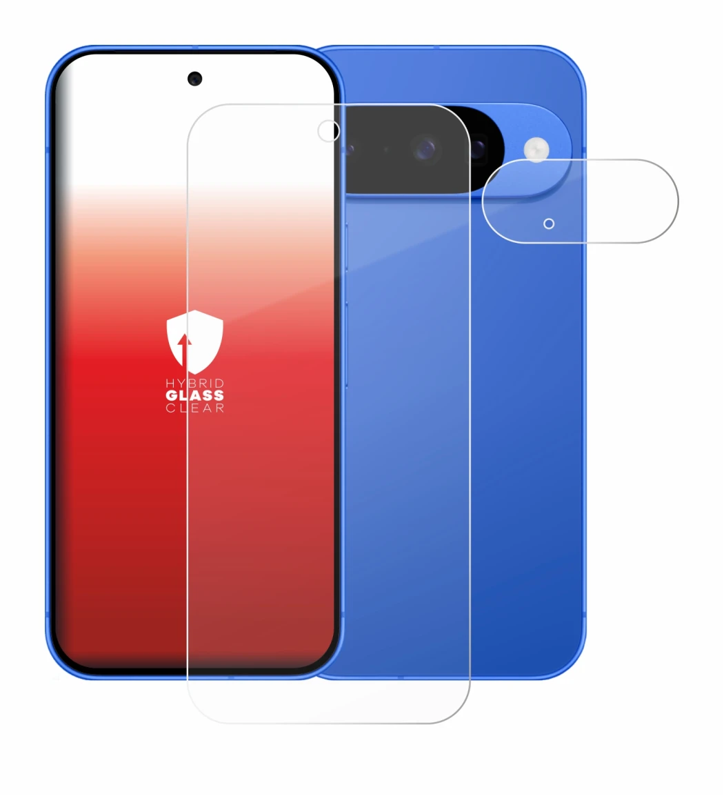 Immagine del dispositivo Google Pixel 10 (Fronte+Fotocamera) con un'ampia varietà di protezioni per lo schermo.