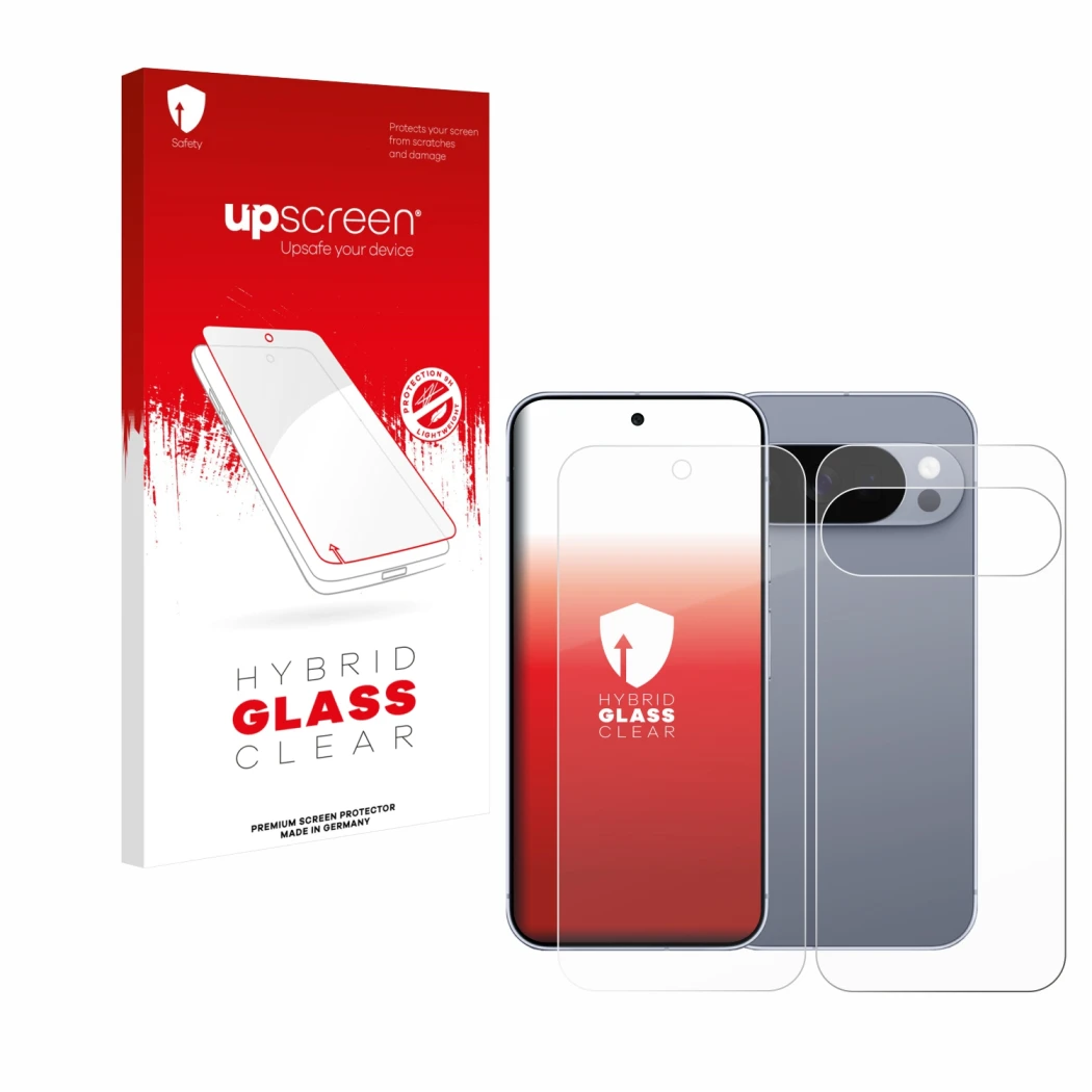 Parte frontale di una confezione del prodotto con il logo del marchio upscreen. Accanto è raffigurato il dispositivo Google Pi