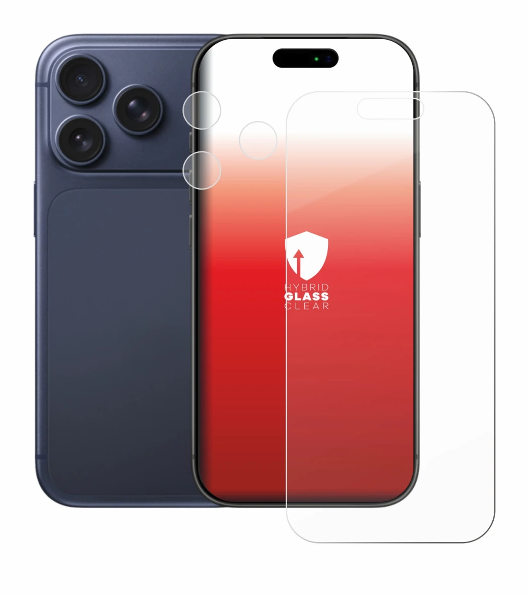 Immagine del dispositivo Apple iPhone 17 Pro (Fronte+Fotocamera) con un'ampia varietà di protezioni per lo schermo.