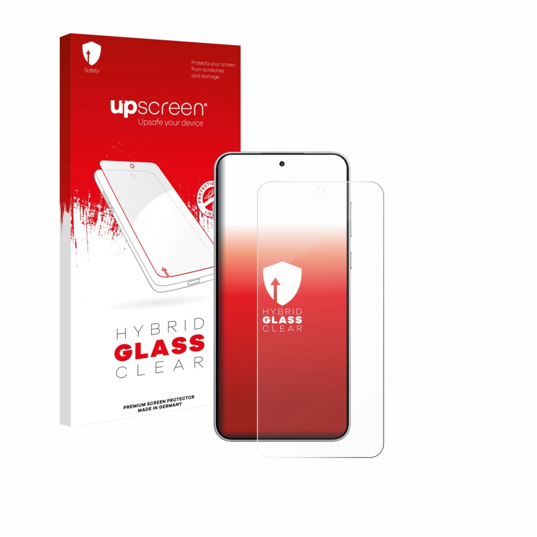 Parte frontale di una confezione del prodotto con il logo del marchio upscreen. Accanto è raffigurato il dispositivo OnePlus 1