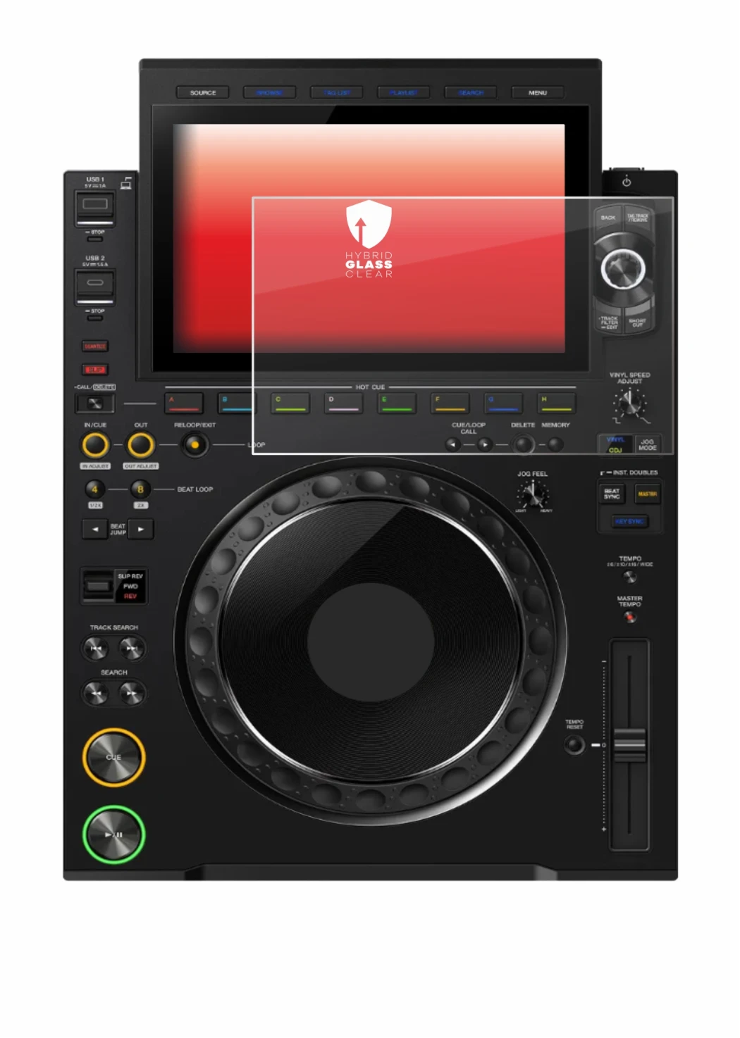 Immagine del dispositivo Pioneer CDJ 3000X con un'ampia varietà di protezioni per lo schermo.