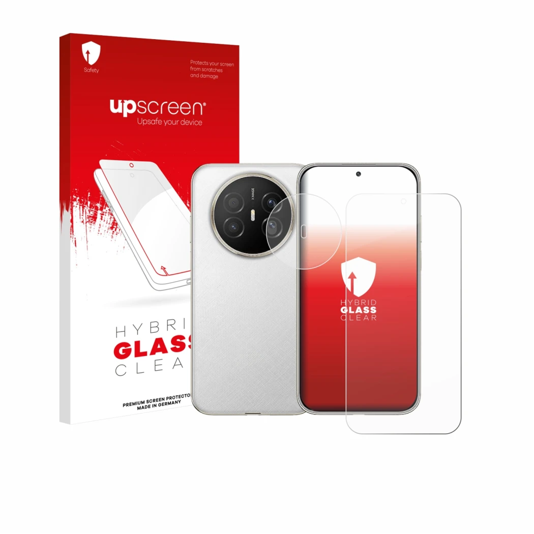 Parte frontale di una confezione del prodotto con il logo del marchio upscreen. Accanto è raffigurato il dispositivo Huawei Ma