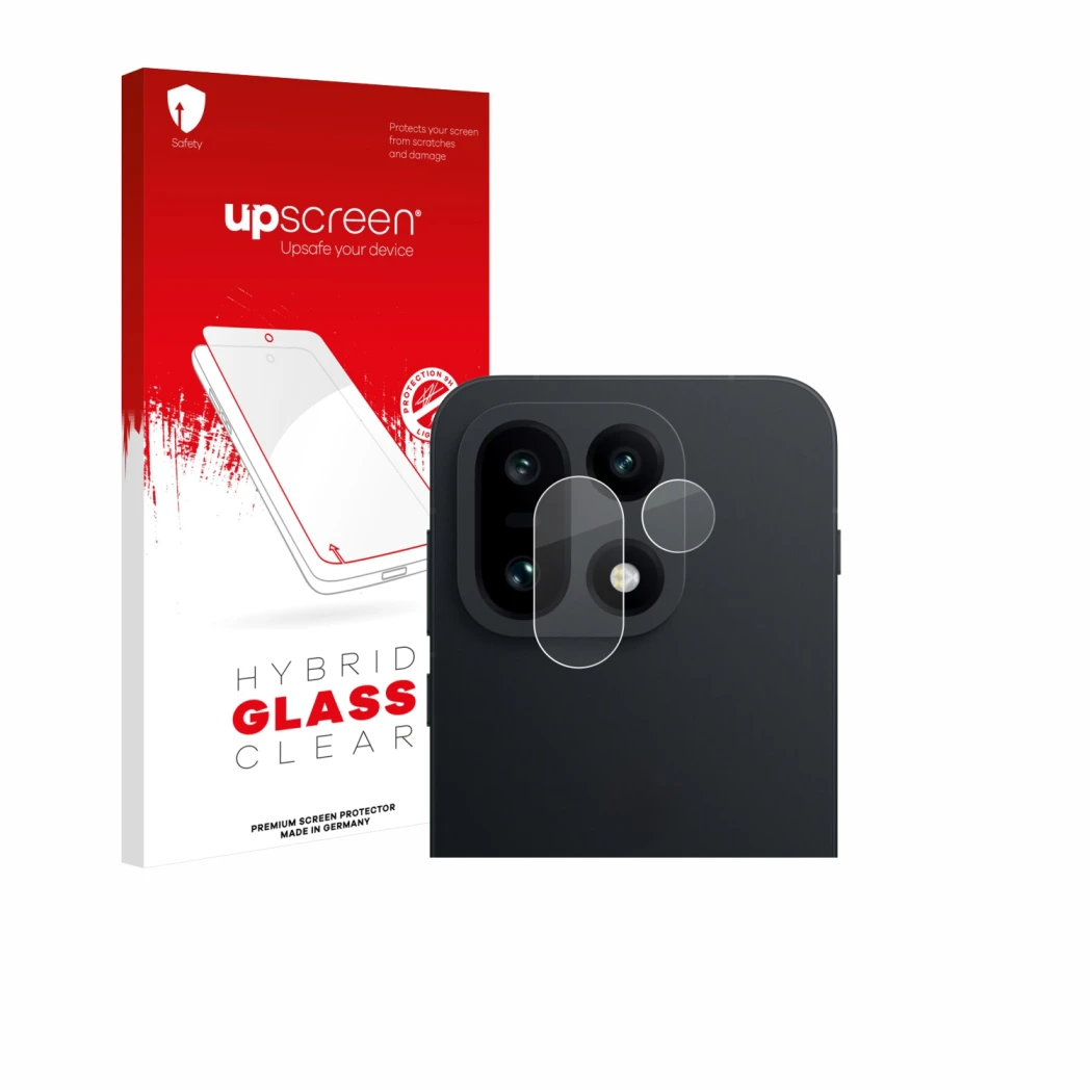 Parte frontale di una confezione del prodotto con il logo del marchio upscreen. Accanto è raffigurato il dispositivo OnePlus 1