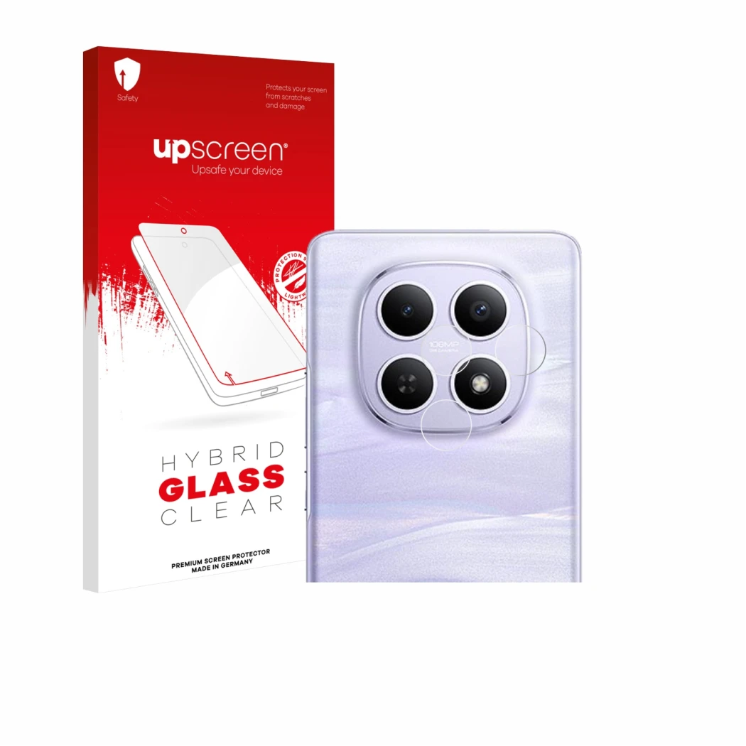 Parte frontale di una confezione del prodotto con il logo del marchio upscreen. Accanto è raffigurato il dispositivo Xiaomi Re