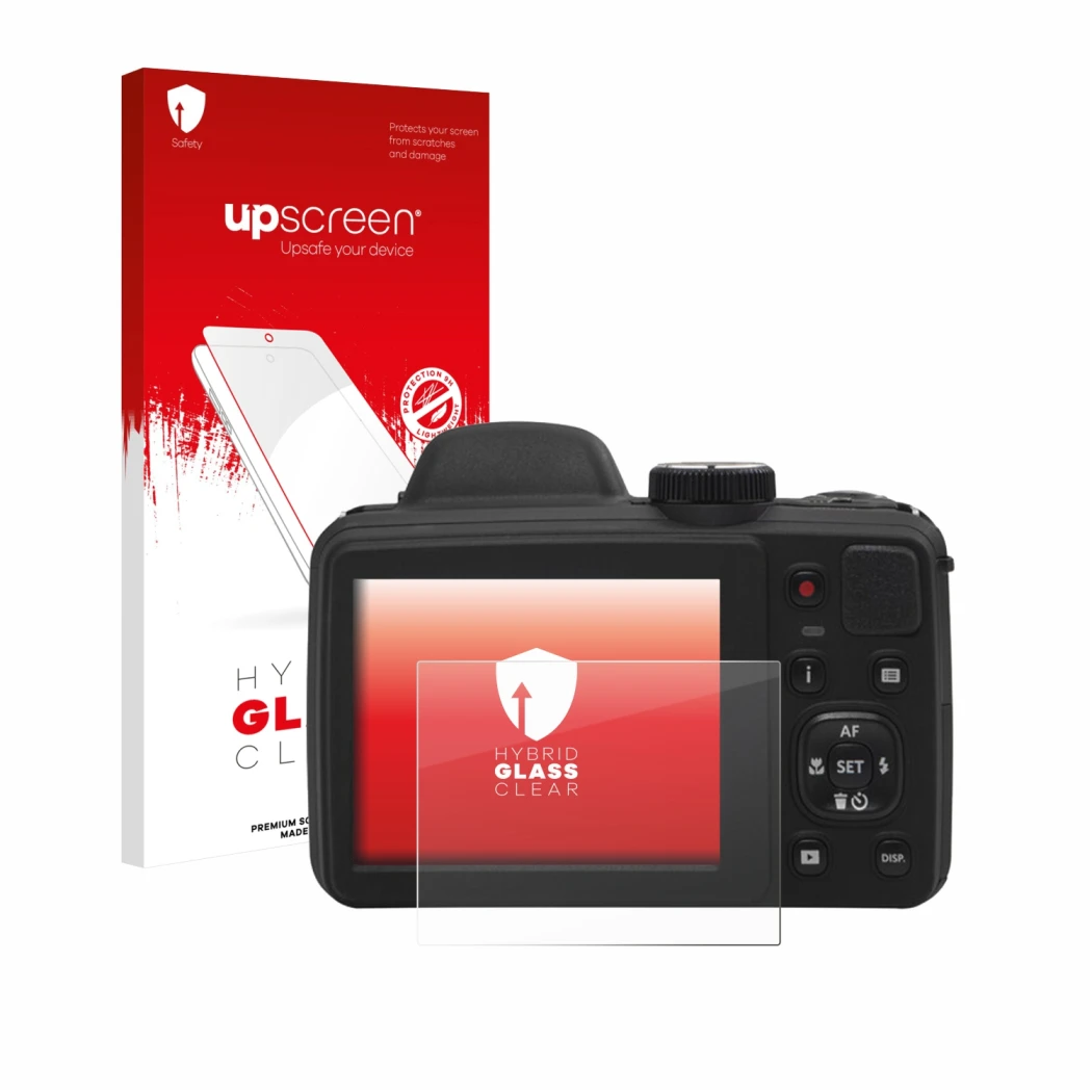 Parte frontale di una confezione del prodotto con il logo del marchio upscreen. Accanto è raffigurato il dispositivo Kodak Pix