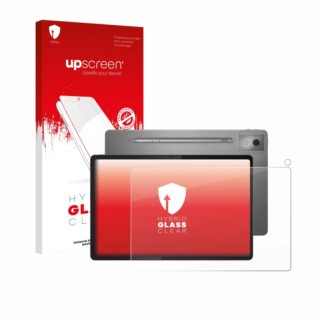 Parte frontale di una confezione del prodotto con il logo del marchio upscreen. Accanto è raffigurato il dispositivo Lenovo Id