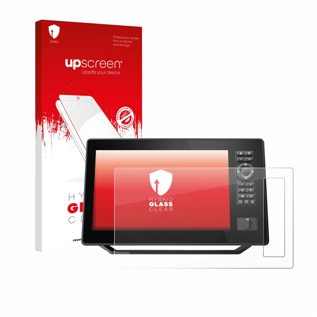 Parte frontale di una confezione del prodotto con il logo del marchio upscreen. Accanto è raffigurato il dispositivo Humminbir