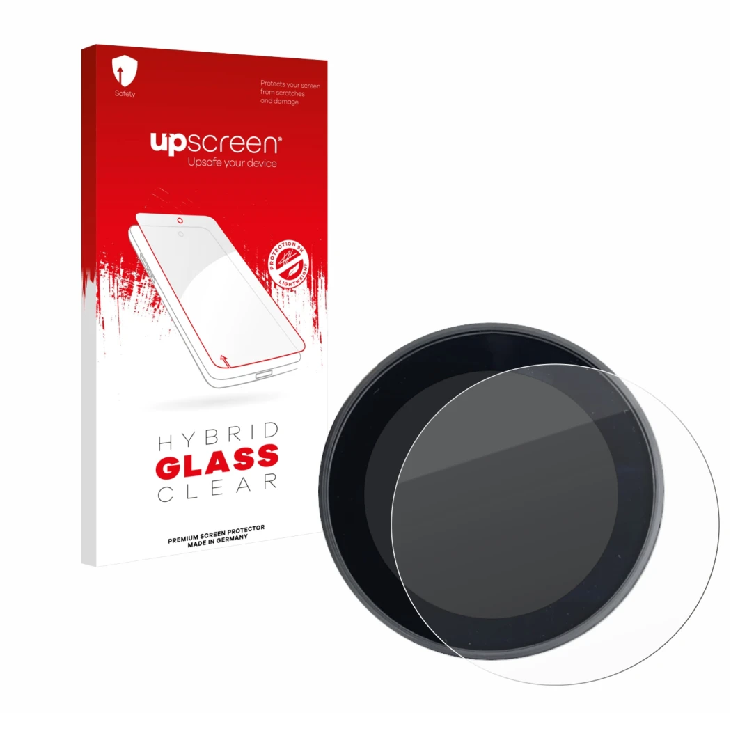 Parte frontale di una confezione del prodotto con il logo del marchio upscreen. Accanto è raffigurato il dispositivo Meraki Es