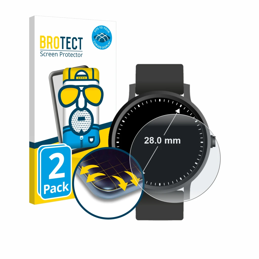 Parte frontale di una confezione del prodotto con il logo del marchio BROTECT. Accanto è raffigurato il dispositivo Orologi (C
