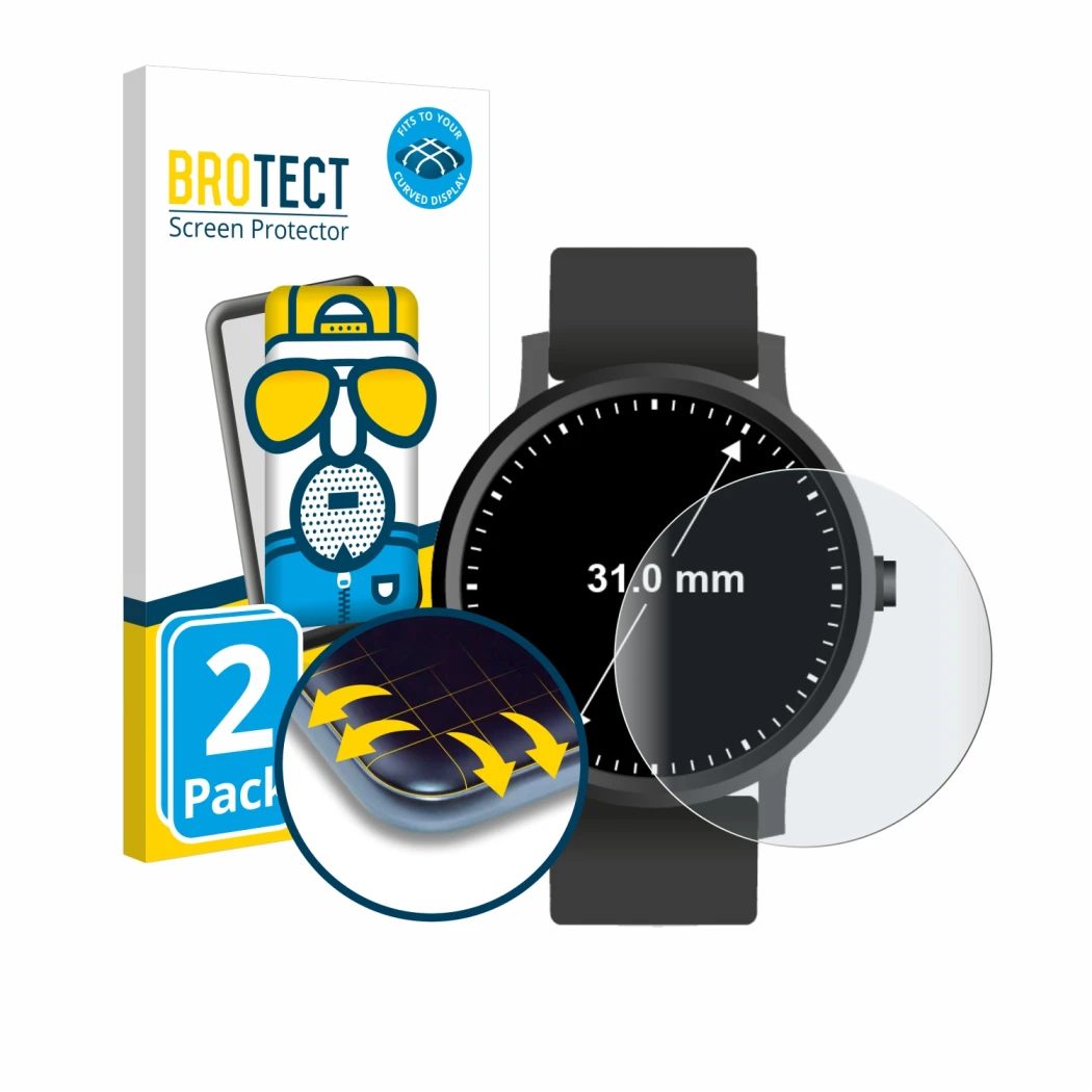 Parte frontale di una confezione del prodotto con il logo del marchio BROTECT. Accanto è raffigurato il dispositivo Orologi (c