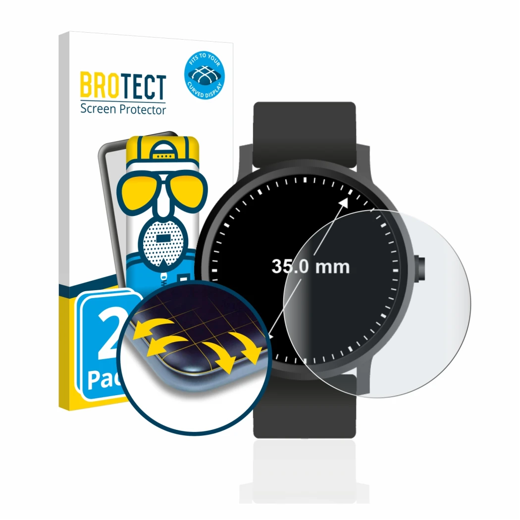 Parte frontale di una confezione del prodotto con il logo del marchio BROTECT. Accanto è raffigurato il dispositivo Orologi (C