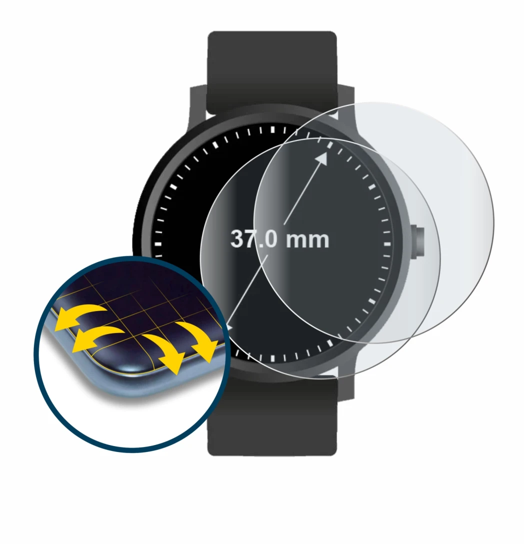 Immagine del dispositivo Orologi (Circolare, ø: 37 mm) con un'ampia varietà di protezioni per lo schermo.