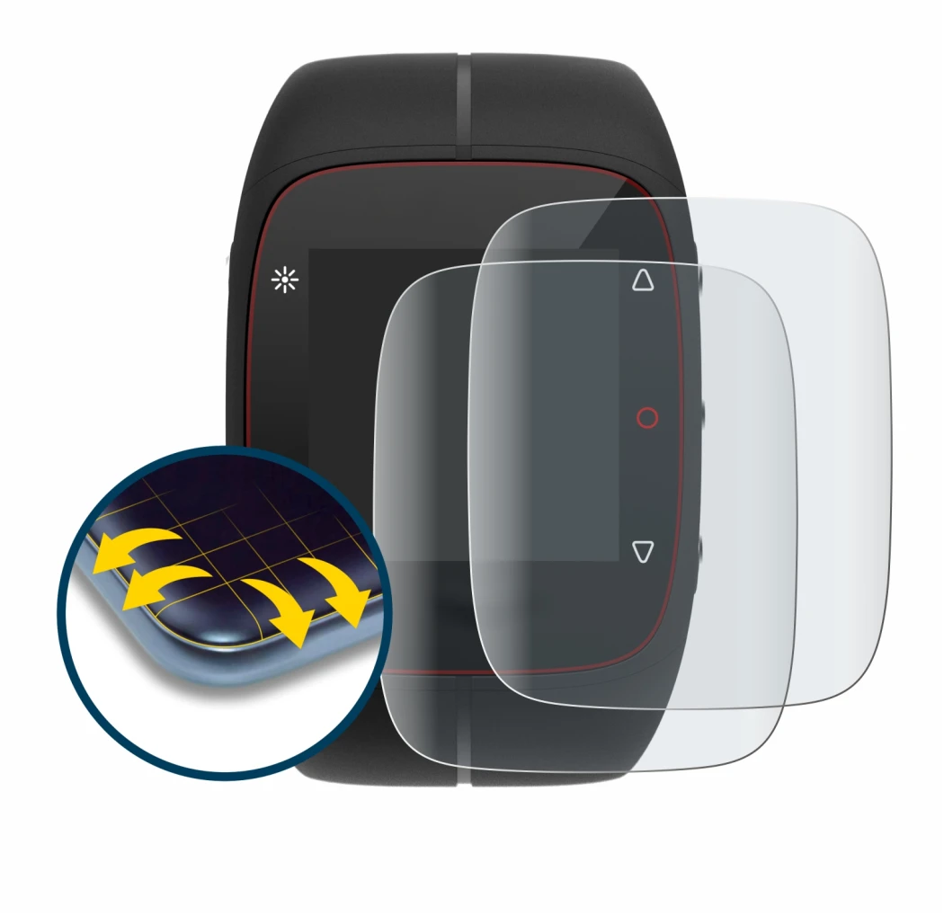 Immagine del dispositivo Polar M400 con un'ampia varietà di protezioni per lo schermo.