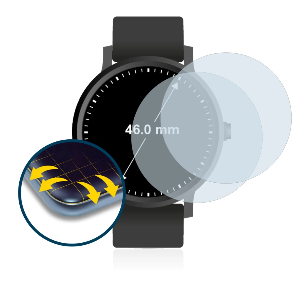 Immagine del dispositivo Orologi (Circolare, ø: 46 mm) con un'ampia varietà di protezioni per lo schermo.