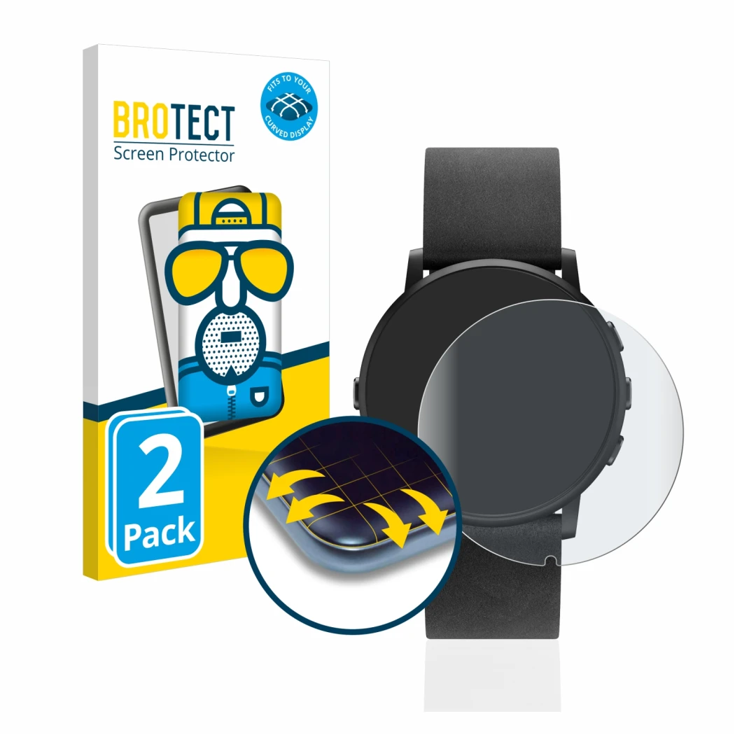 Parte frontale di una confezione del prodotto con il logo del marchio BROTECT. Accanto è raffigurato il dispositivo Pebble Tim