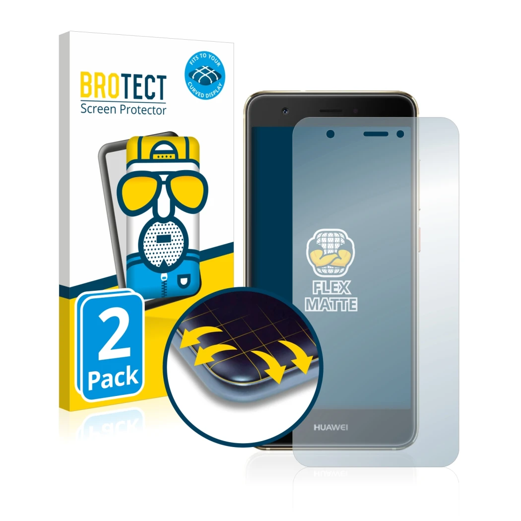 Parte frontale di una confezione del prodotto con il logo del marchio BROTECT. Accanto è raffigurato il dispositivo Huawei Nov