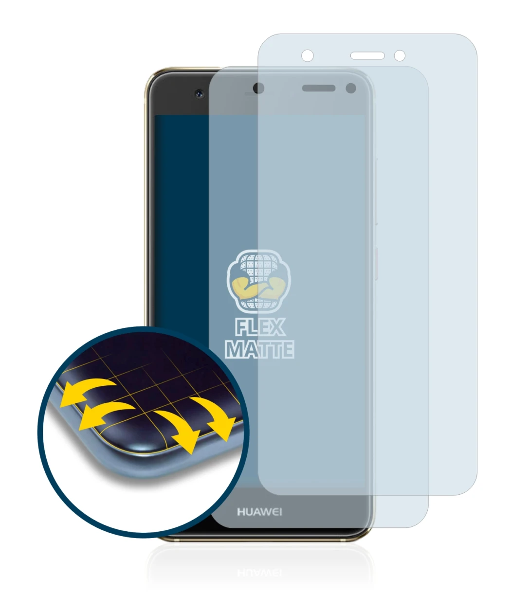 Immagine del dispositivo Huawei Nova con un'ampia varietà di protezioni per lo schermo.