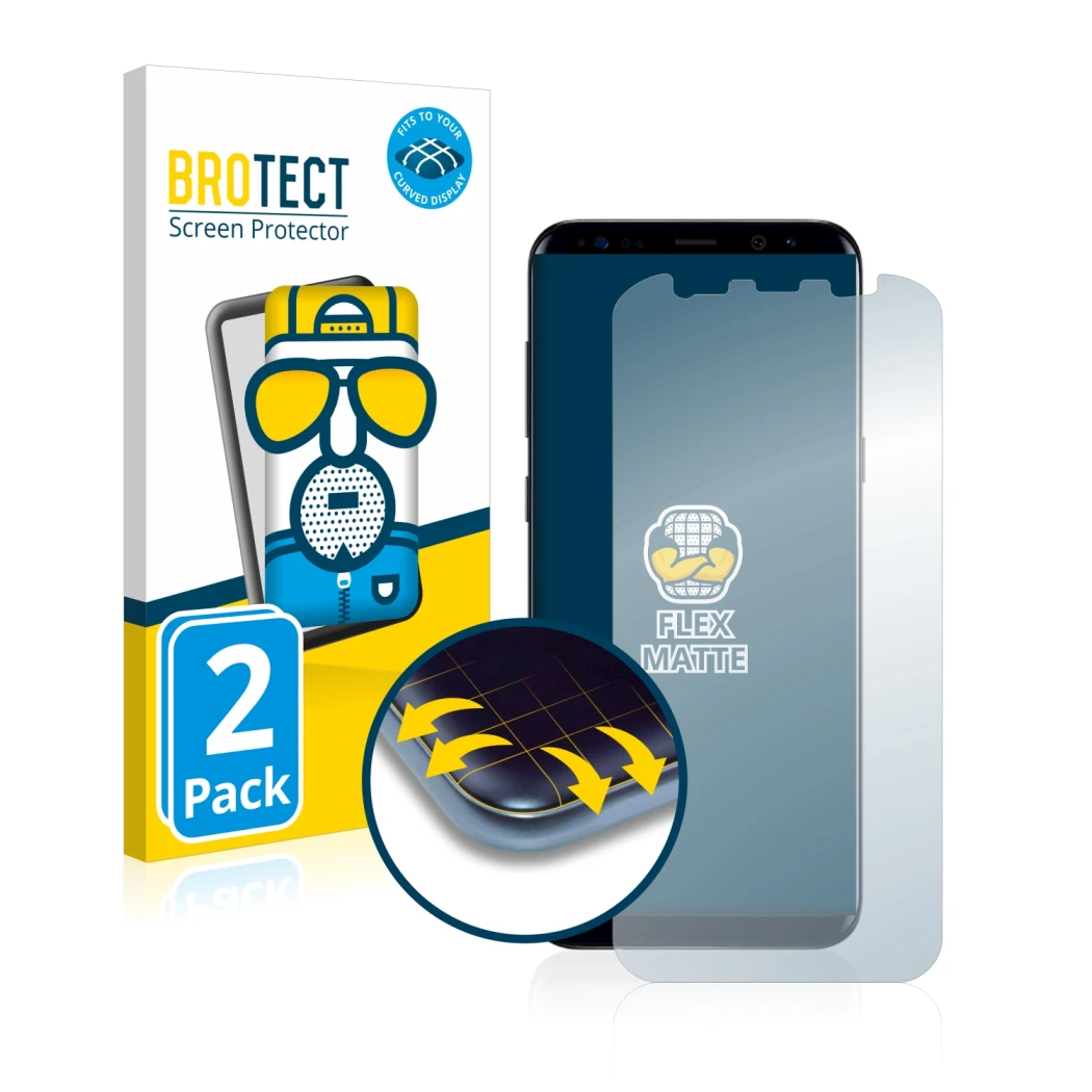 Parte frontale di una confezione del prodotto con il logo del marchio BROTECT. Accanto è raffigurato il dispositivo Samsung Ga